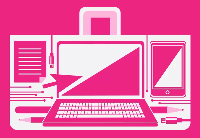 Laptop, Tablet und digitale Lernmittel als Symbol für IT-Anforderungen im Schulalltag.