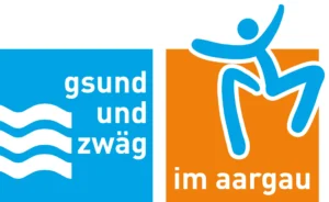 logo-gsund-und-zwaeg-im-aargau Logo „gsund und zwäg im Aargau“ mit Wellenlinien, Figur in Bewegung und typografischem Text.